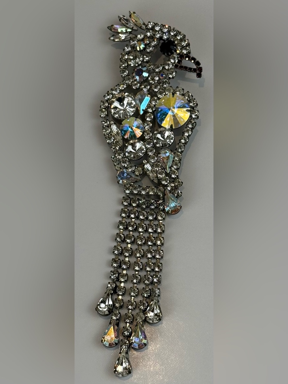 Vintage Articulated Crystal Bird Brooch
